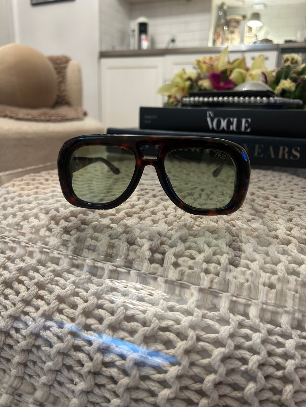 DEZI Tortoiseshell Frame with Green Lenses Men's Sunglasses